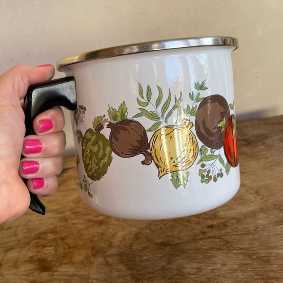 SAN IGNACIO Vintage 70’s MCM Enamelware Open 1 Qt Sauce Pot w/Handle Nantucket - Picture 2 of 9